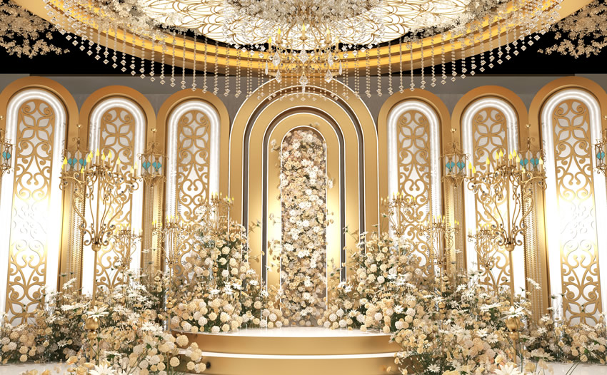 江油香槟色调婚礼堂效果展示